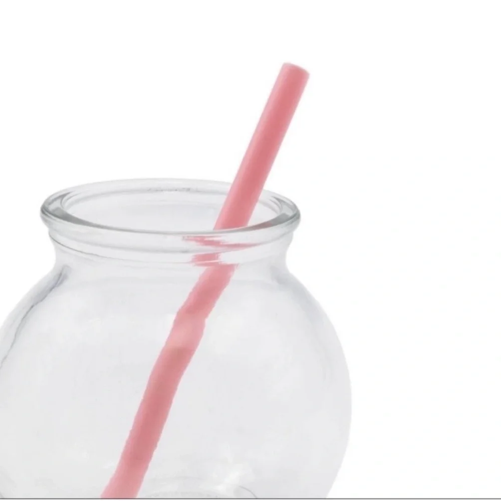 New! Set of 2 Fishbowl Glass Tumblers, Each- 10oz w/ straw